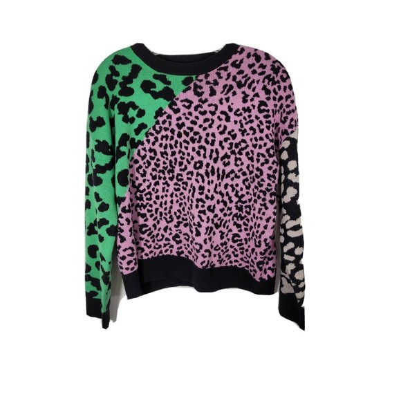 NWOT Asos Sweater Womens Pullover Leopard Cheetah Long Sleeve Green purple - Picture 1 of 6